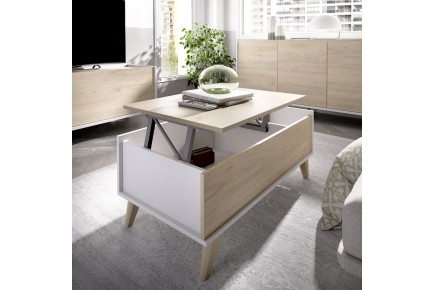 Mesa de centro elevable NESS en color Roble Y Blanco al MEJOR PRECIO