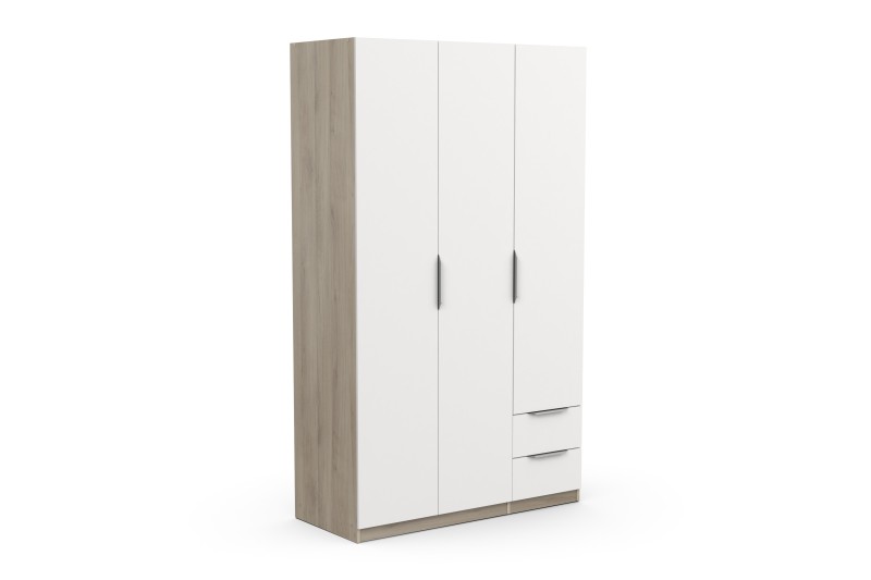 Roupeiro 3 Portas 2 Gavetas GHOST 120 Branco e Carvalho Roupeiro 3 Portas 2 Gavetas GHOST 120 Branco e Carvalho
