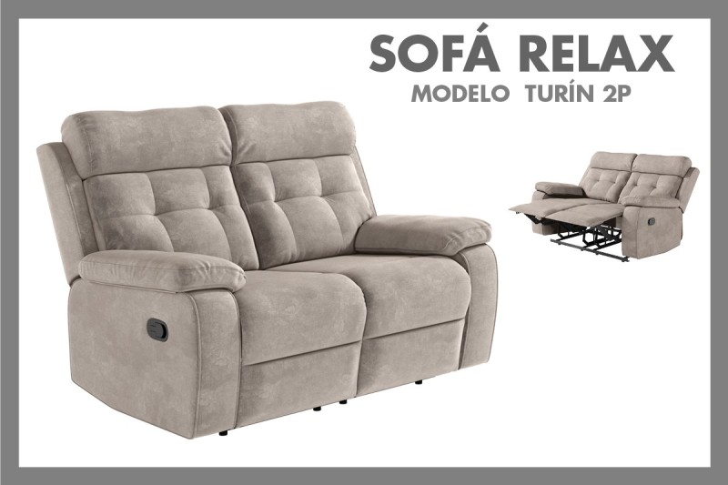 Sofá Relax 2 Plazas TURIN Beige Grisaceo