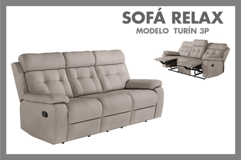 Sofá Relax 3 Plazas TURIN Beige Grisaceo