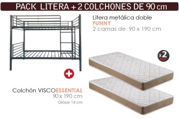 Litera METÁLICA 2 camas + 2 Colchones 90x190