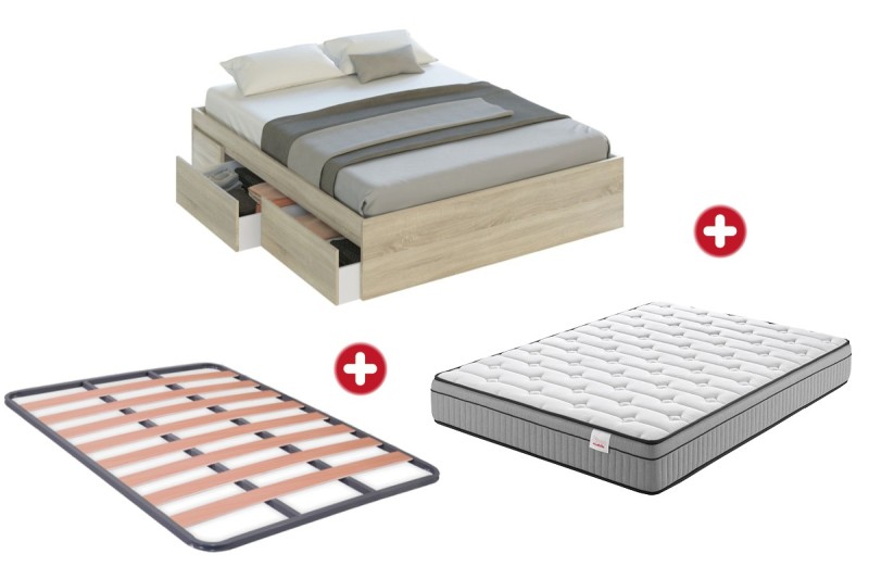 Pack AHORRO Descanso Cama 4 cajones Roble + Colchón ANKARA 150x190 Pack AHORRO Descanso Cama 4 cajones Roble + Colchón ANKARA 150x190