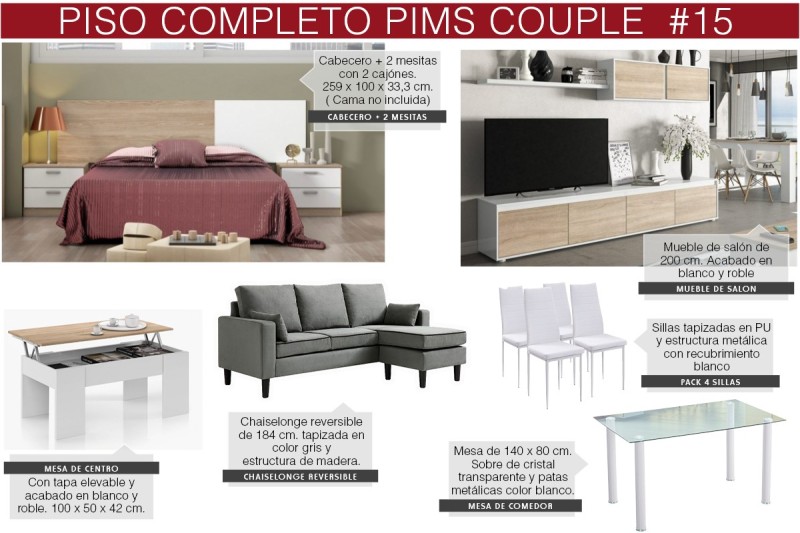 Piso completo 15 - PIMS COUPLE  (CH Gris, Pack Mesa y Sillas Blancas)