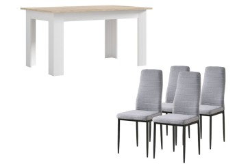 PACK de 1 Mesa de salón + 4 Sillas YURI de color Gris