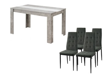 PACK de 1 Mesa de salón + 4 Sillas en color gris