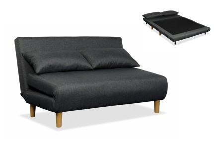 Sofá-cama de 2 lugares em lona cinzenta escura ao MELHOR PREÇO