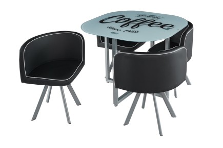 PACK de 1 Mesa de salón cristal + 4 Sillas en color Negro