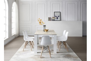 Living - Mesa de sala de jantar 140 X 90 cm. em Carvalho e Branco