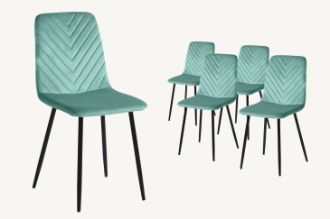 Conjunto de 4 sillas tapizadas en verde-turquesa con estructura metálica