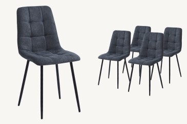 Conjunto de 4 sillas tapizadas en negro con estructura metálica