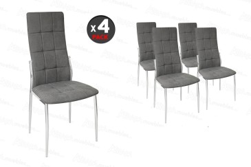 Conjunto de 4 sillas cromadas tapizadas en elegante tela de Color Gris