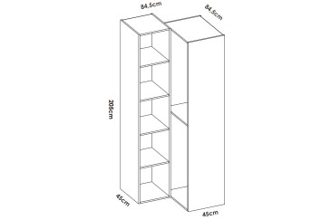 Módulo rinconero para armario vestidor de 84,5 cm compuesto de 7 Huecos con 2 barras