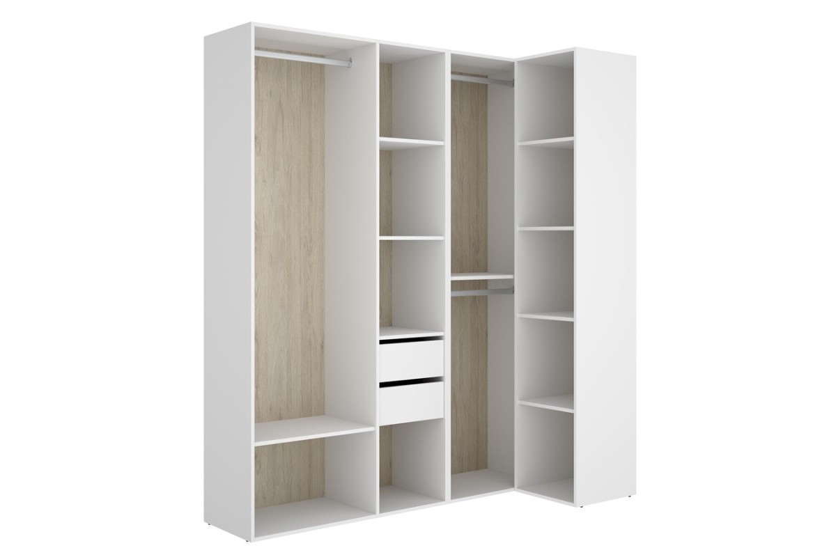 Módulo vestiário de canto SUIT 182,5 cm, 13 compartimentos + 3 calhas + 2 gavetas Módulo vestiário de canto SUIT 182,5 cm, 13 compartimentos + 3 calhas + 2 gavetas