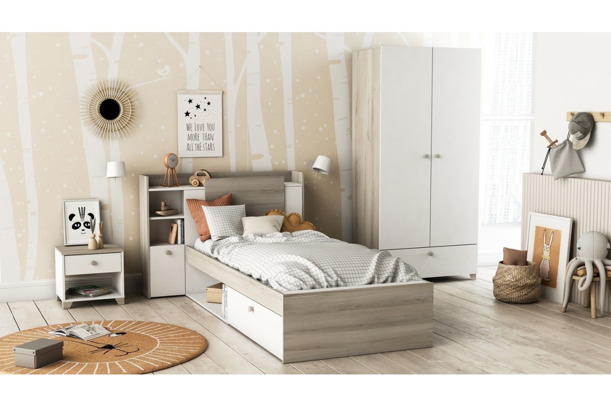 Cama juvenil compacta LIFE 90X190/200 Roble y Grafito