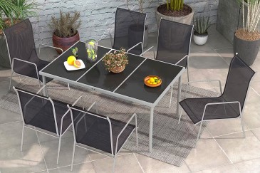 Conjunto de jardín de 1 mesa + 6 sillas acero