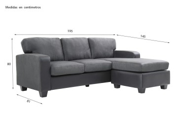 Sofá Chaiselongue de Diseño 3P reversible en color GRIS oscuro al MEJOR PRECIO