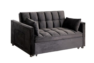 Sofá cama tapizado en microfibra de color negro al MEJOR PRECIO