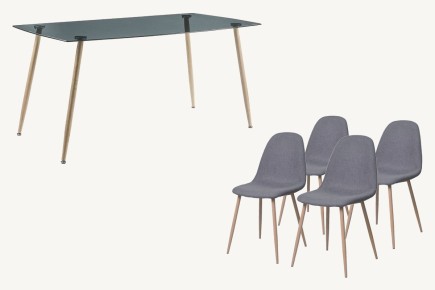 PACK Moderna Mesa fija de salón de 140x80 + 4  Sillas en color Gris Natural al MEJOR PRECIO