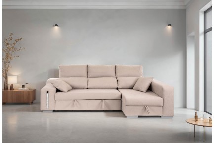 Chaiselongue Cama Derecha AMARETTO Visón (Beige/Gris)
