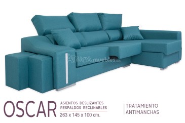 Sofá chaise lounge OSCAR em cor turquesa ao MELHOR PREÇO