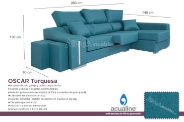 Sofá chaise lounge OSCAR em cor turquesa ao MELHOR PREÇO