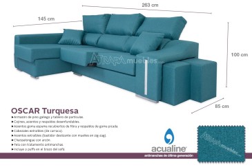 Sofá chaise lounge OSCAR em cor turquesa ao MELHOR PREÇO