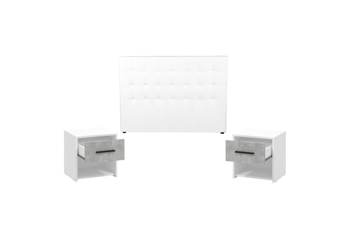 Pack Poupança Cabeceira Capitoné Branco + 2 Mesinhas de Cabeceira VARADERO Pack Poupança Cabeceira Capitoné Branco + 2 Mesinhas de Cabeceira VARADERO
