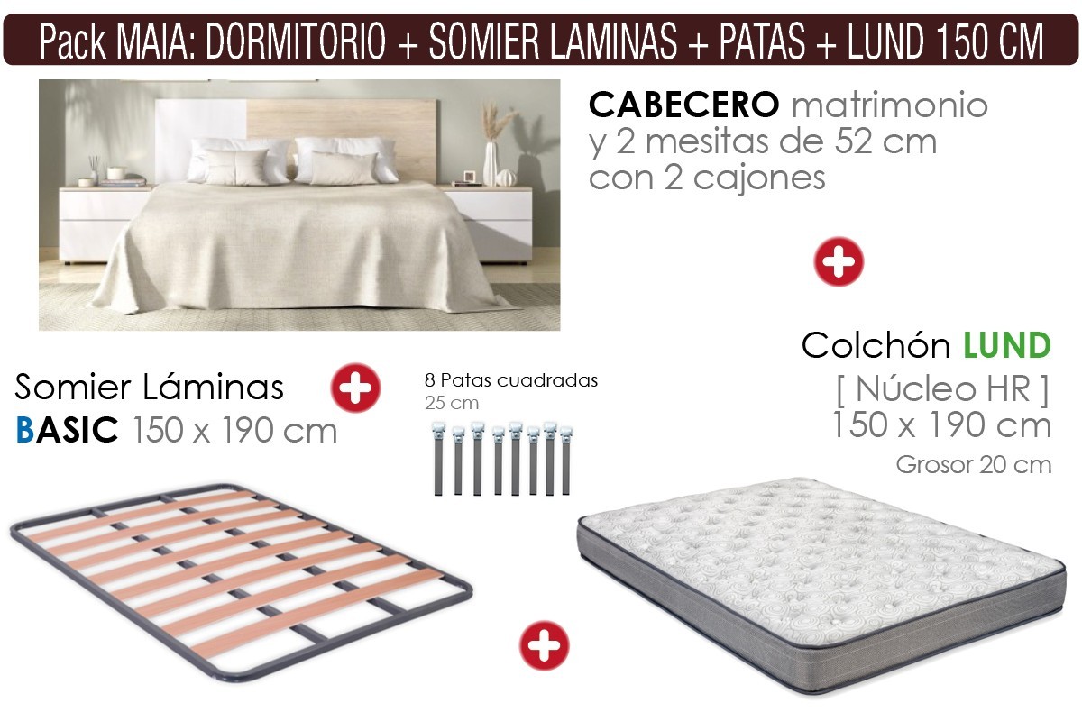 PACK Quarto MAIA + estrado de ripas + colchão LUND 150 PACK Quarto MAIA + estrado de ripas + colchão LUND 150