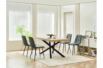 PACK Mesa KRUSS Roble + 4 Sillas SAROTO Gris