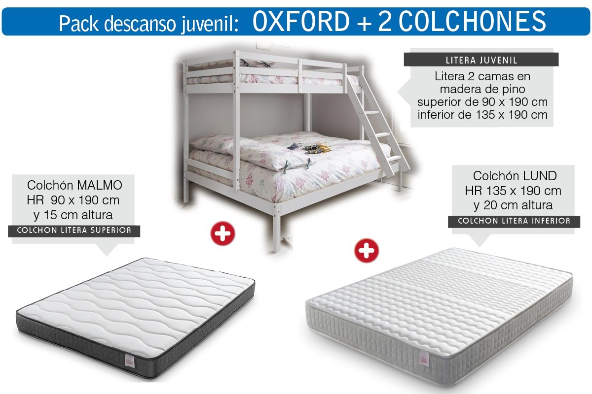 Pack Litera OXFORD + Colchones 150x190 y 90x190