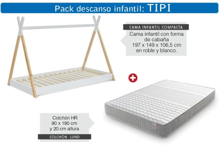 Cama con forma de cabaña + Colchón HR 90x190