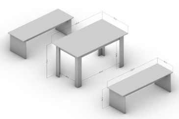 Compra el Juego de Comedor Arti: Mesa + 2 Bancos en blanco