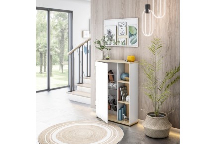 ADHARA Hallway em branco brilhante com porta e espelho ao MELHOR PREÇO