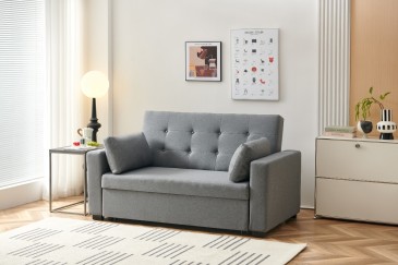 Sofá-cama PAU estofado em lona cinzenta ao MELHOR PREÇO