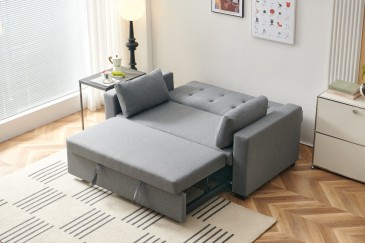 Sofá-cama PAU estofado em lona cinzenta ao MELHOR PREÇO
