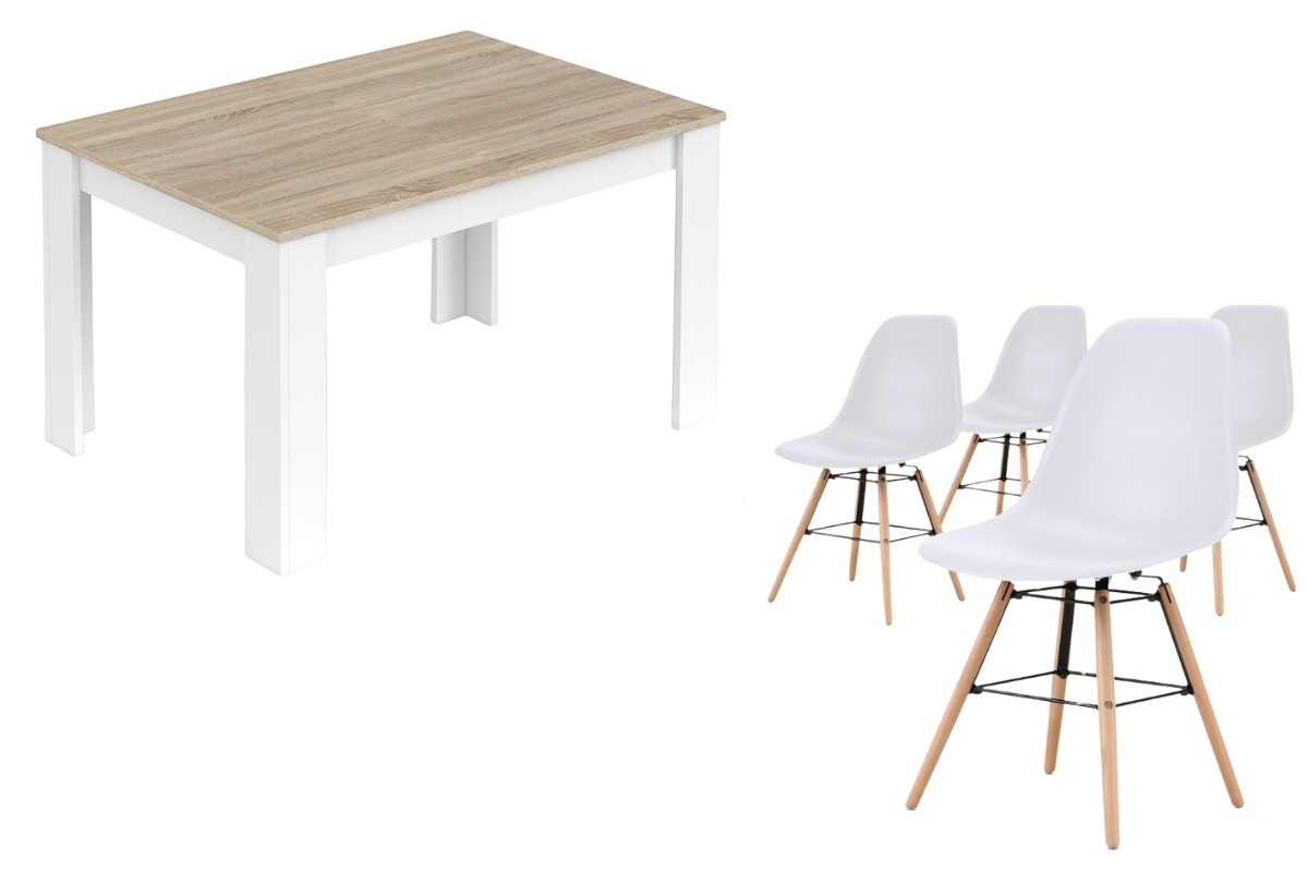 PACK MEDITERRANEO Mesa + 4 cadeiras NORDIC brancas design PACK MEDITERRANEO Mesa + 4 cadeiras NORDIC brancas design