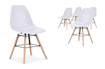 PACK de 1 Mesa de salón extensible + 4 Sillas Nordic de diseño en color Blanco