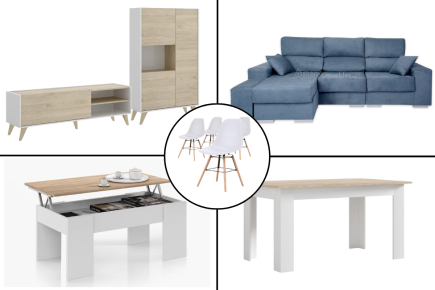 Pack AHORRO Salón NESS + Mesa TUSCANY + Sofá ARLEEN Azul