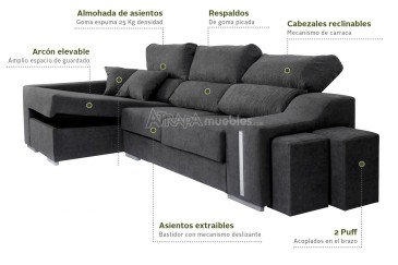 Sofá chaise lounge OSCAR em cinzento escuro ao MELHOR PREÇO