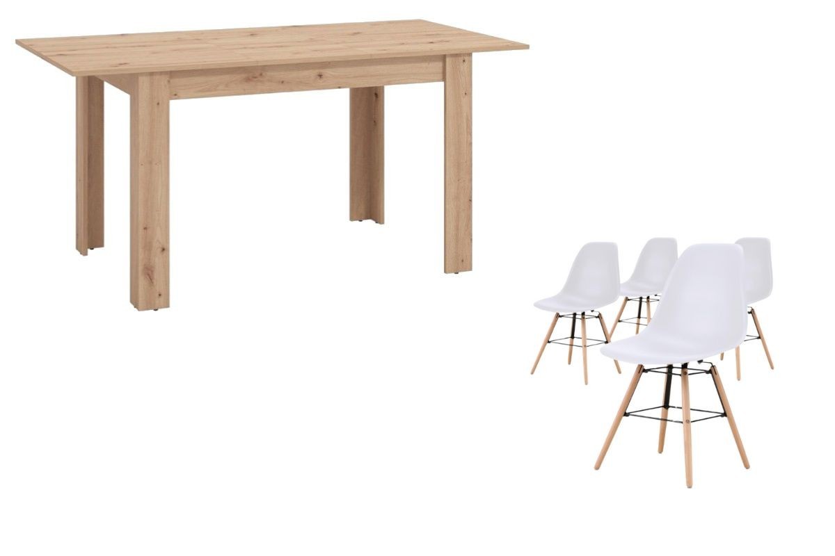 PACK Mesa HAMAR Roble + 4 Sillas NORDIC Blancas diseño PACK Mesa HAMAR Roble + 4 Sillas NORDIC Blancas diseño