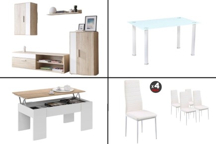 Pack AHORRO Salón KUBE  (Pack Mesa + 4 Sillas Blancas)