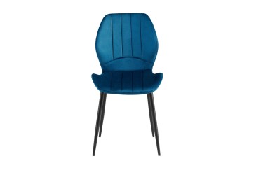 Conjunto de 4 cadeiras estofadas em azul com estrutura metálica preta