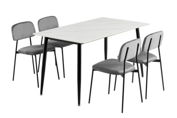 Pack de 4 cadeiras estofadas em tecido cinzento com estrutura metálica