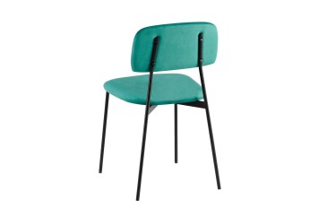 Conjunto de 4 sillas tapizadas en verde con estructura metálica negra