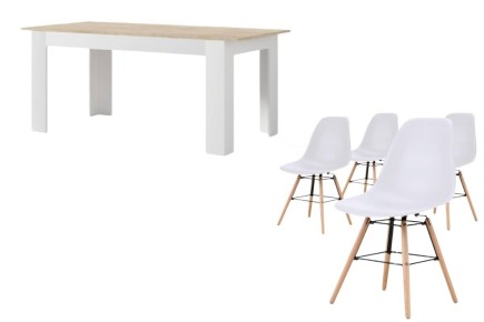 PACOTE de 1 mesa de centro extensível + 4 cadeiras TOWER em cor branca