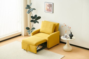 Sillón cama tapizado en color mostaza al MEJOR PRECIO
