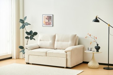 Sofá-cama de 2 Lugares em cor bege ao MELHOR PREÇO