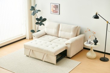 Sofá-cama de 2 Lugares em cor bege ao MELHOR PREÇO