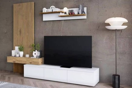 Móvel de TV para sala de estar DAPHNE Branco e Carvalho