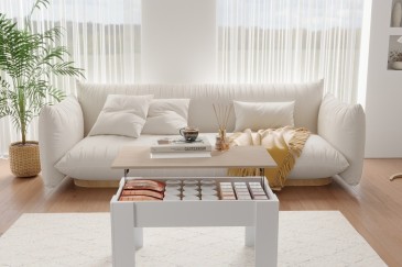Mesa de centro em carvalho e branco ao MELHOR PREÇO
